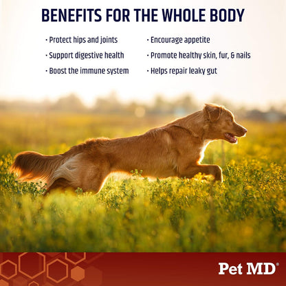 Pet MD Bone Broth for Dogs - Dog Food Topper with Vitamins, Amino Acids, Joint and Digestion Support - Made from Grade A Free Range Elk Bone Powder, 113g (4 oz)
