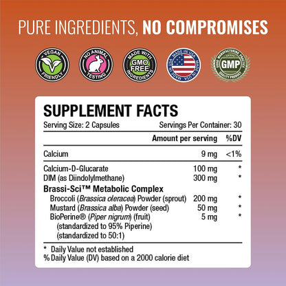 Approved Science DIM - Oestrogen Metabolism Support - DIM, Broccoli Sprout, Mustard Seed, Calcium, BioPerine - Vegan - 360 Capsules