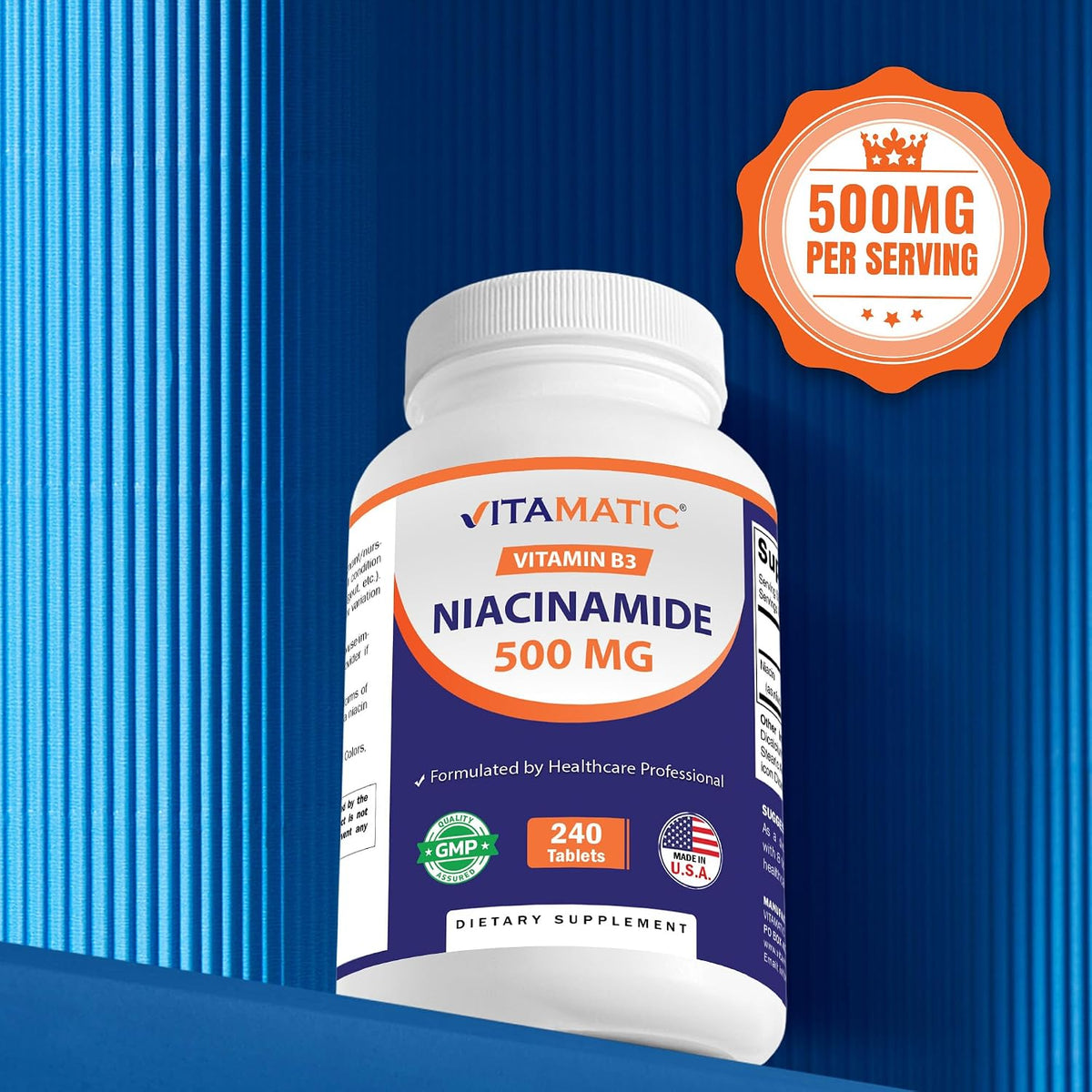 Vitamatic Niacinamide 500 mg 240 Tablets - Flush Free Vitamin B3 - Supports Energy Metabolism - görsel 5