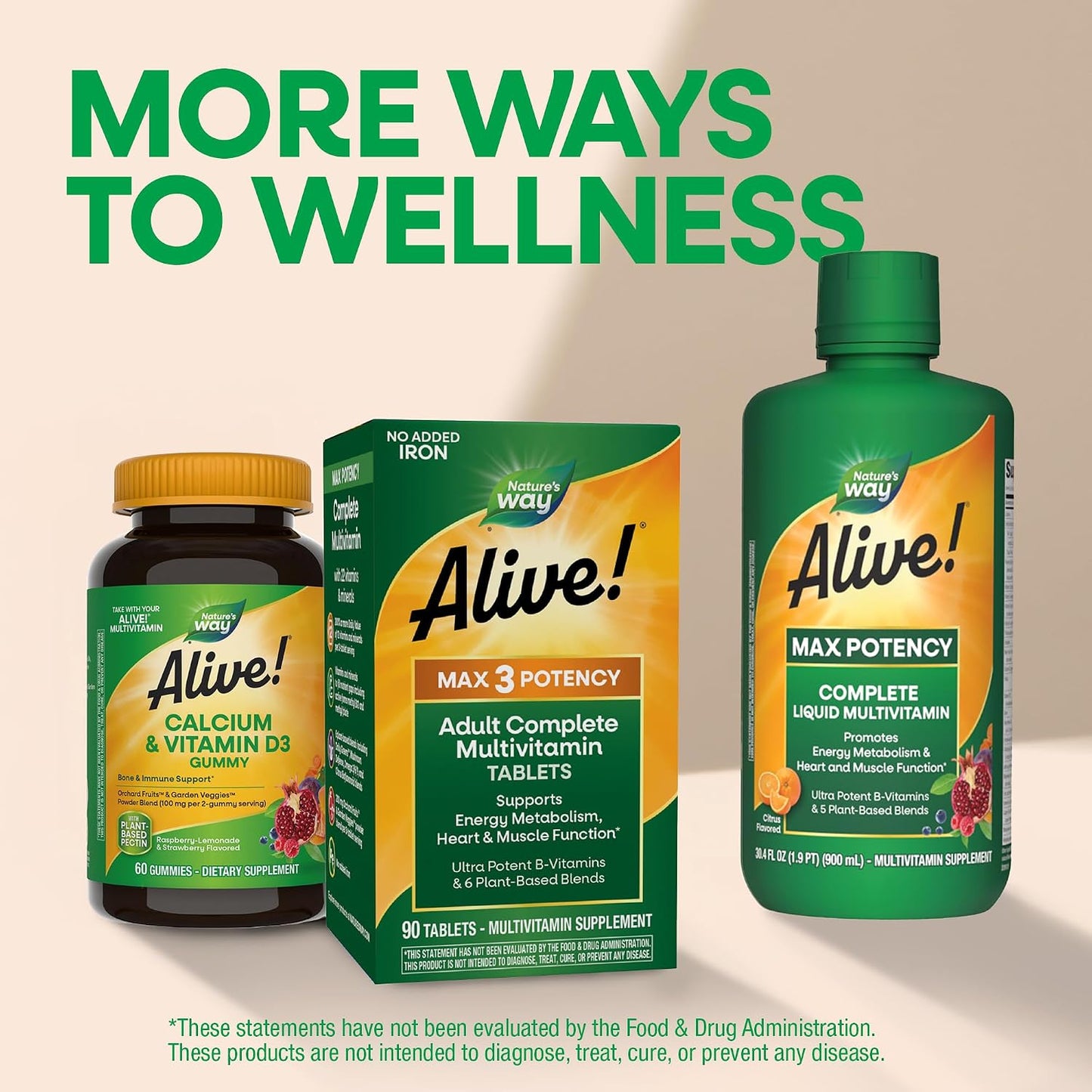 Nature's Way Alive! Max3 Potency Daily Multivitamin – High Potency with B-Vitamins, Orchard Fruits & Garden Vegetables Blend, 180 Tablets - görsel 9