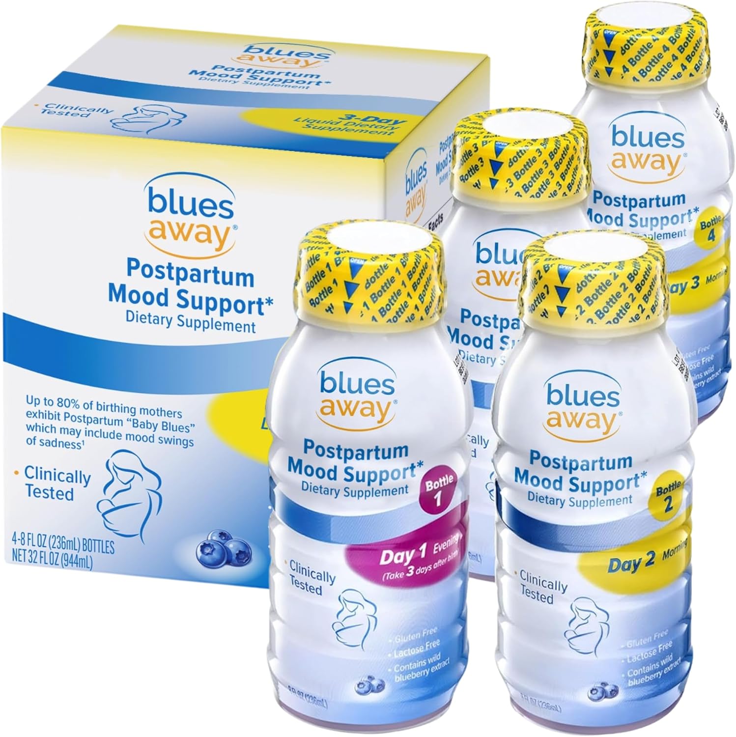 Blues Away Postnatal Mood Support Drink – 3-Day Liquid Dietary Supplement for Hormonal Balance [4 Bottles] - görsel 1