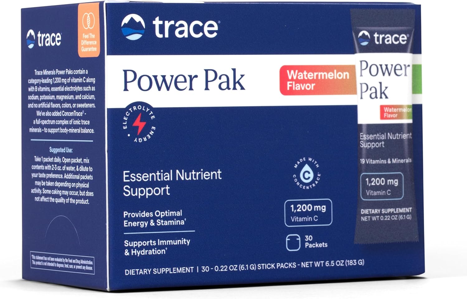 Trace Minerals Power Pak Multivitamin and Electrolyte Sachets - 1200 mg Vitamin C with 70+ Trace Minerals - Cranberry Flavour - 30 Sachets - görsel 10