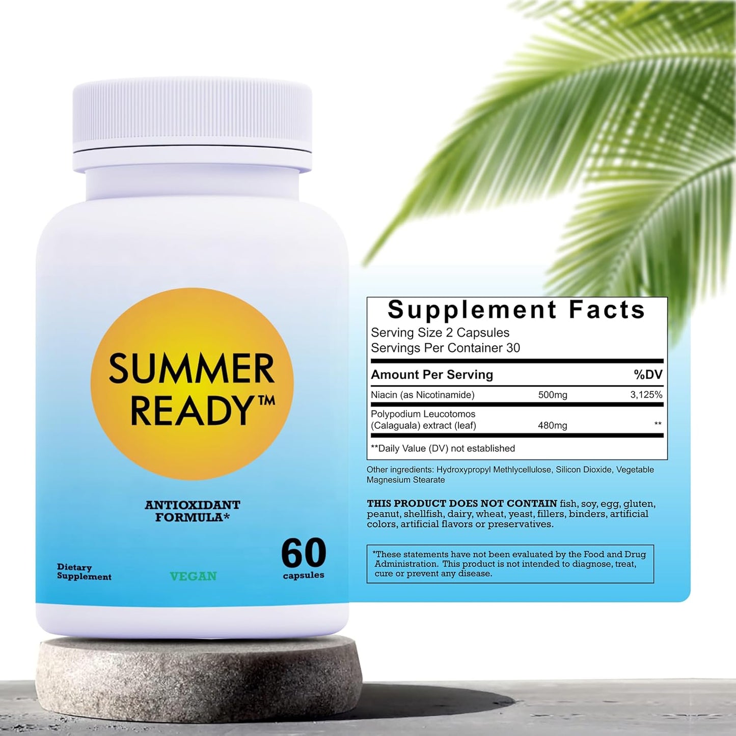 Skin Care Supplement Capsules - Nicotinamide/Niacinamide/Niacin 500mg (Vitamin B3) and Polypodium Leucotomos (Fern Extract) 480mg, Antioxidant Rich Formula - görsel 2
