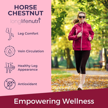 LongLifeNutri Horse Chestnut Extract 500mg – Organic Supplement for Circulation & Wellbeing, 180 Vegetarian Capsules
