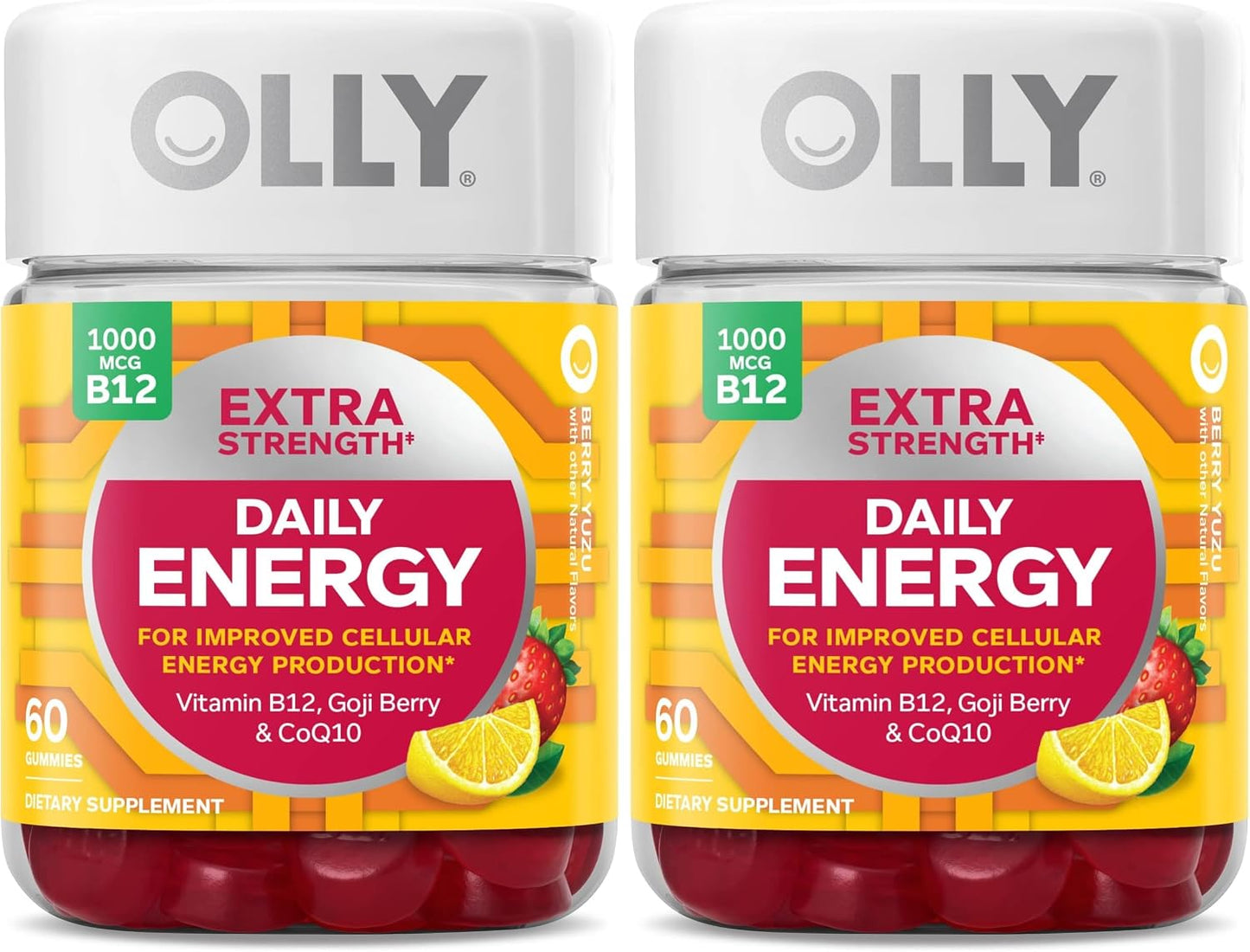 OLLY Extra Strength Daily Energy Gummies - Caffeine Free Cellular Energy Production, 1000 mcg Vitamin B12, CoQ10, Goji Berry, Berry Yuzu Flavoured, 60 Count (30 Day Supply) - görsel 10