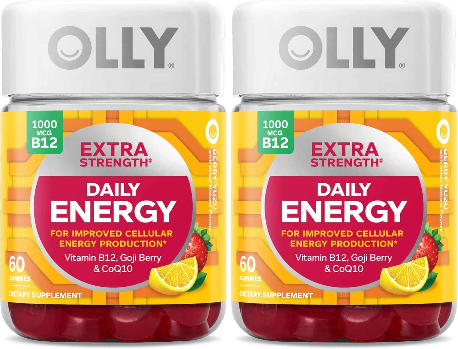 OLLY Extra Strength Daily Energy Gummies - Caffeine Free Cellular Energy Production, 1000 mcg Vitamin B12, CoQ10, Goji Berry, Berry Yuzu Flavoured, 60 Count (30 Day Supply) - görsel 10