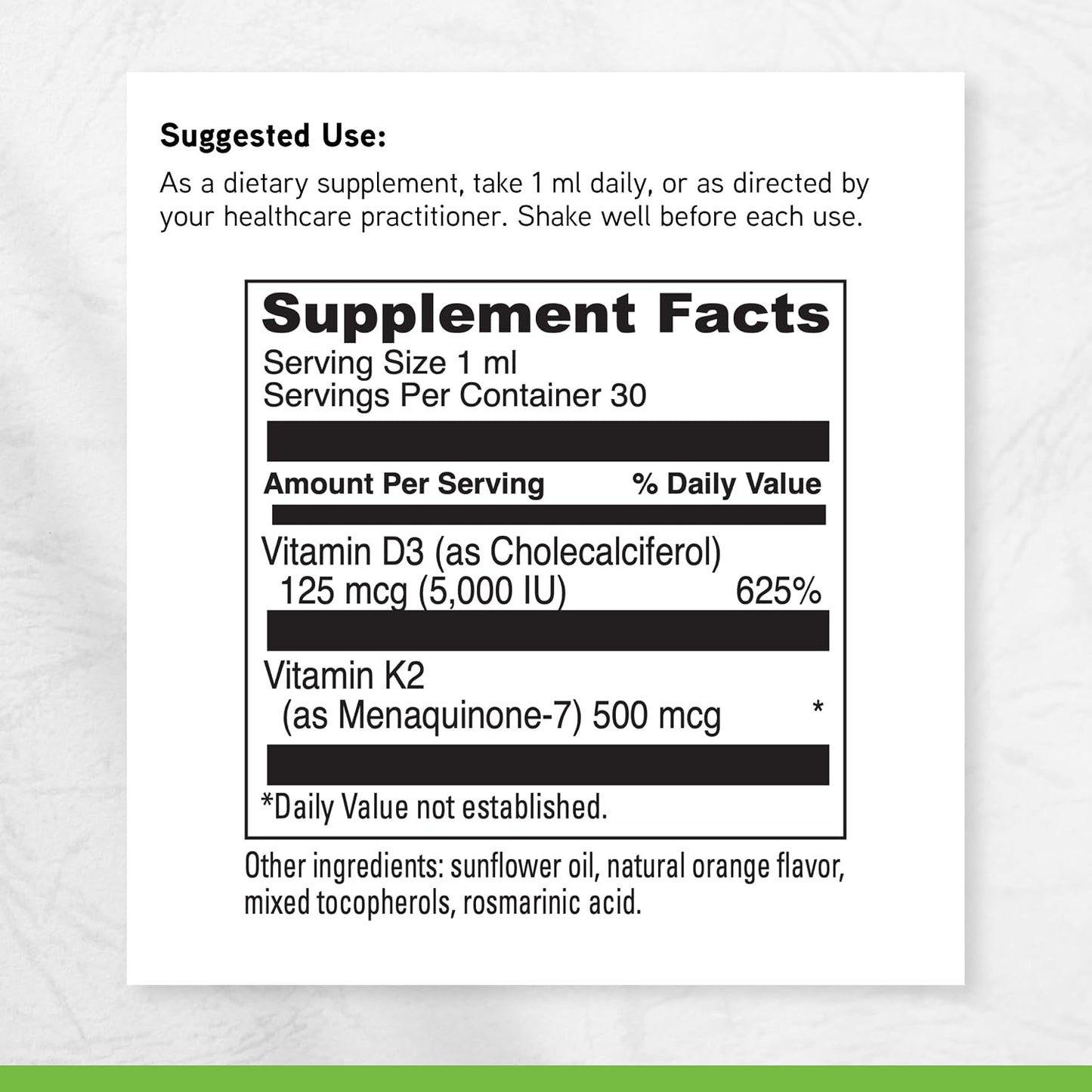 DAVINCI Labs D3/K2 Liquid - Vitamin D3 & K2 Food Supplement, 30 mL (30 Servings) - görsel 6
