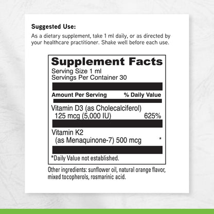 DAVINCI Labs D3/K2 Liquid - Vitamin D3 & K2 Food Supplement, 30 mL (30 Servings)