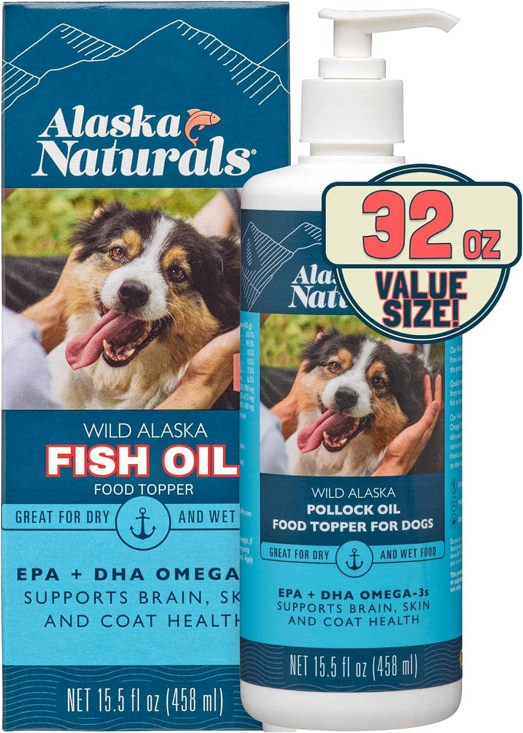 Alaska Naturals Wild Alaskan Fish Oil Supplement for Dogs - Omega-3 EPA DHA - 946 ml Pump - görsel 1