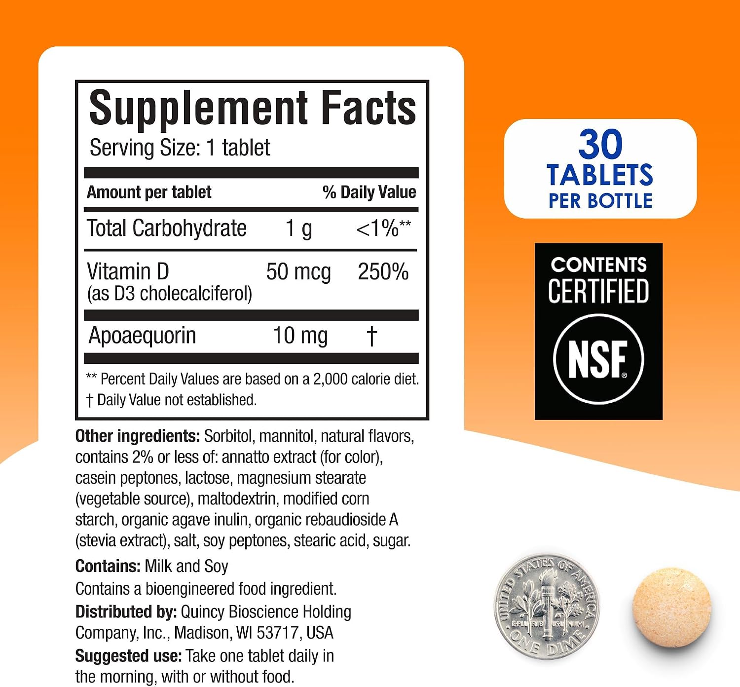 Prevagen Regular Strength Orange Chewables - 30 Tablets (1 Month Supply) - Brain Supplement with Apoaequorin and Vitamin D3 - görsel 6