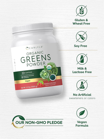Carlyle Organic Greens Powder, Strawberry Kiwi, 1 kg