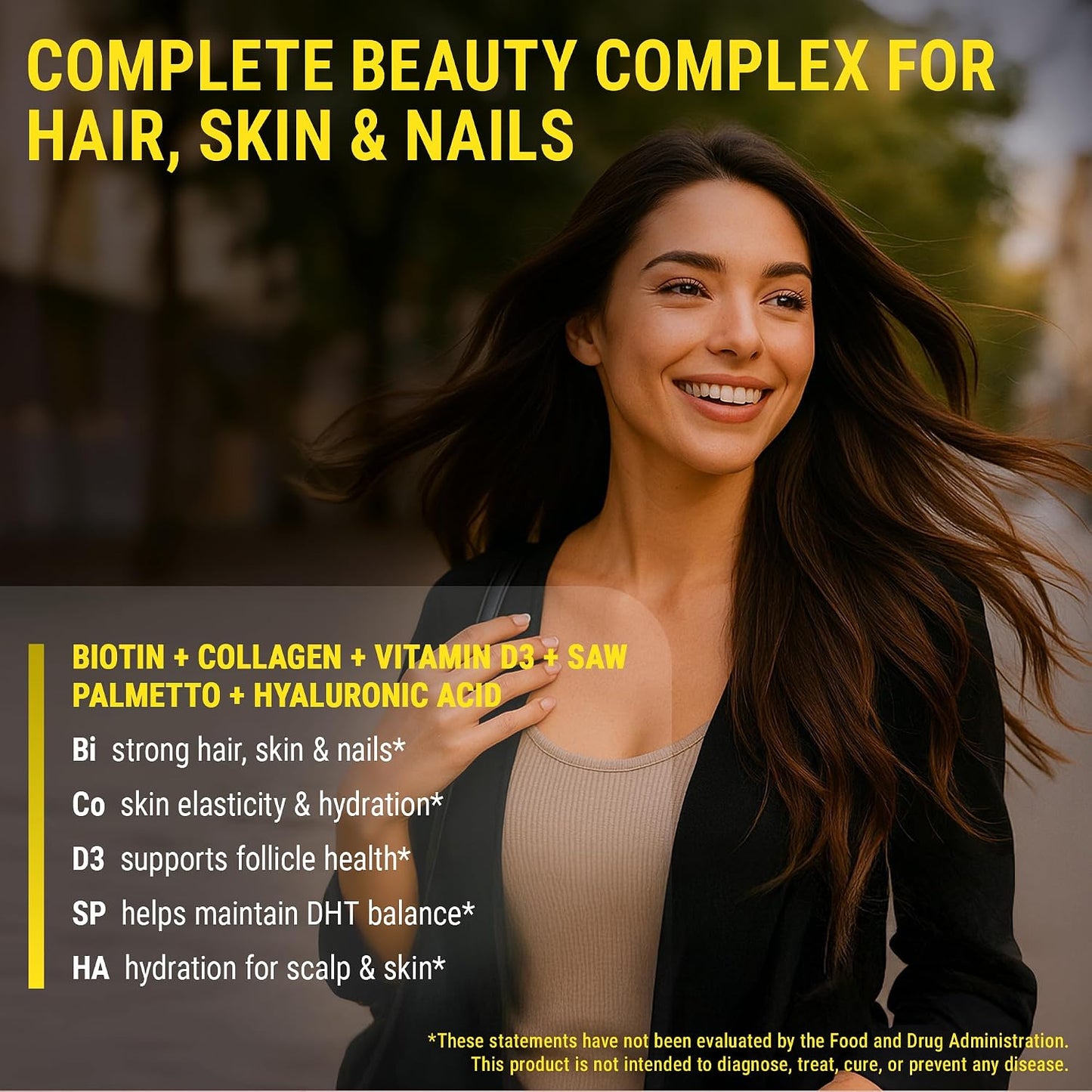 New Elements Biotin Gummies with Collagen, Vitamin D3, Saw Palmetto & Hyaluronic Acid for Hair, Skin and Nails - Non-GMO, Gluten-Free, Natural Pineapple Flavour - görsel 4