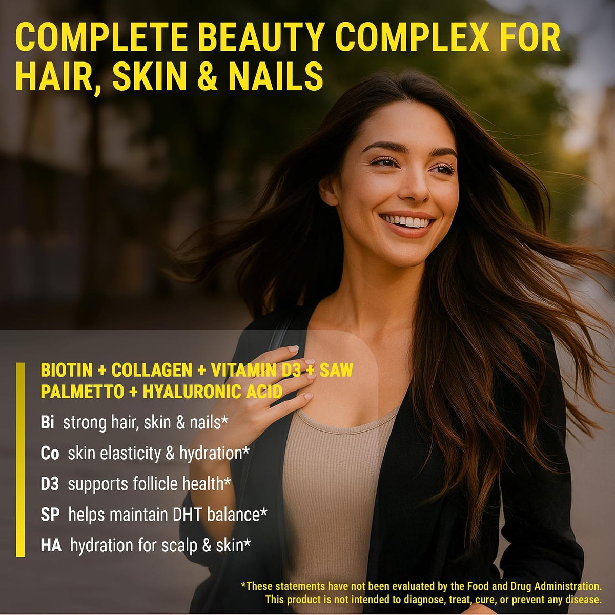 New Elements Biotin Gummies with Collagen, Vitamin D3, Saw Palmetto & Hyaluronic Acid for Hair, Skin and Nails - Non-GMO, Gluten-Free, Natural Pineapple Flavour - görsel 4