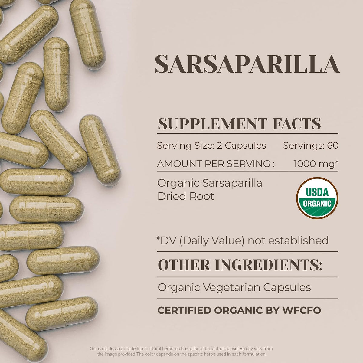 Organic Sarsaparilla 120 Capsules | High-Potency Herbal Supplement - görsel 3