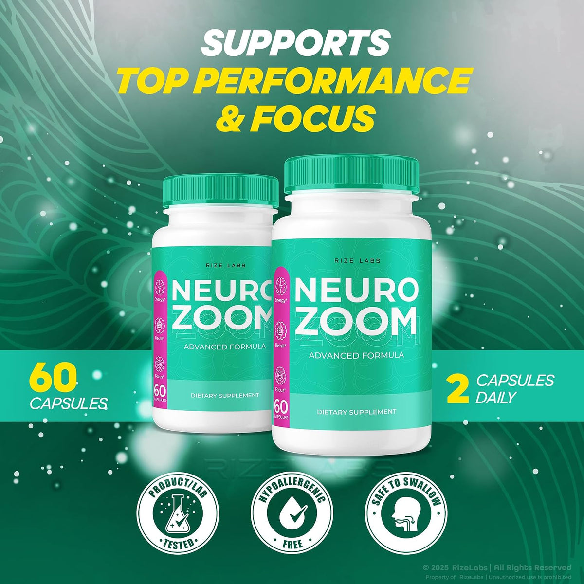 Neuro Zoom Supplement - Organic Memory Support Formula (3 Pack, 180 Capsules) - görsel 3