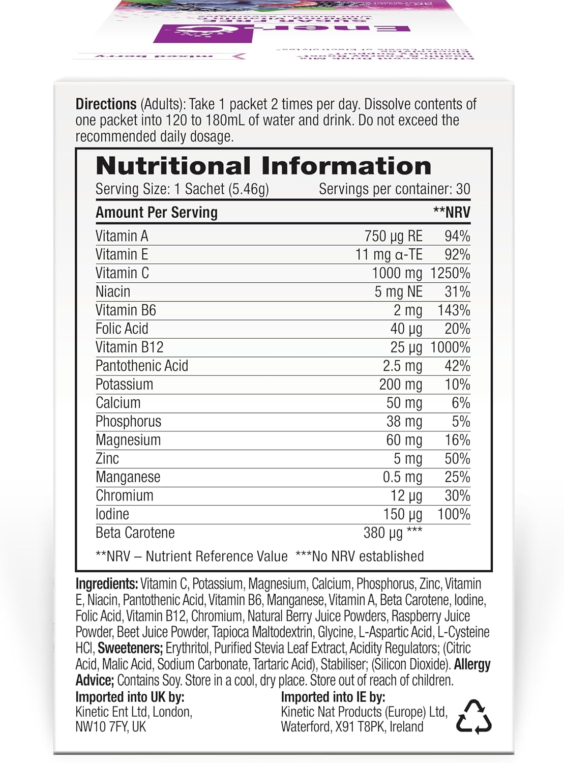 Ener-C Sugar Free Multivitamin Drink Mix - Mixed Berry, 30 Count - görsel 7