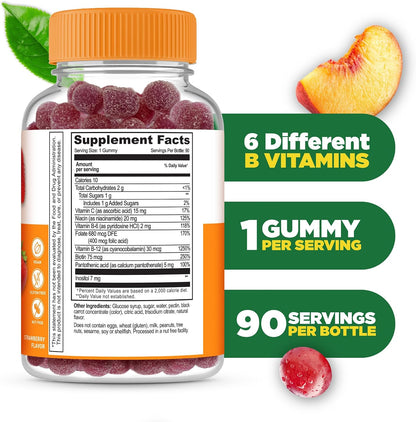 Lifeable Vitamin B Complex Gummies with Vitamin C for Adults – Vegan, 90 Gummies