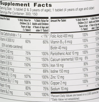 Flintstones Complete Chewable Children's Multivitamin with Iron, 300 Tablets (Pack of 2)