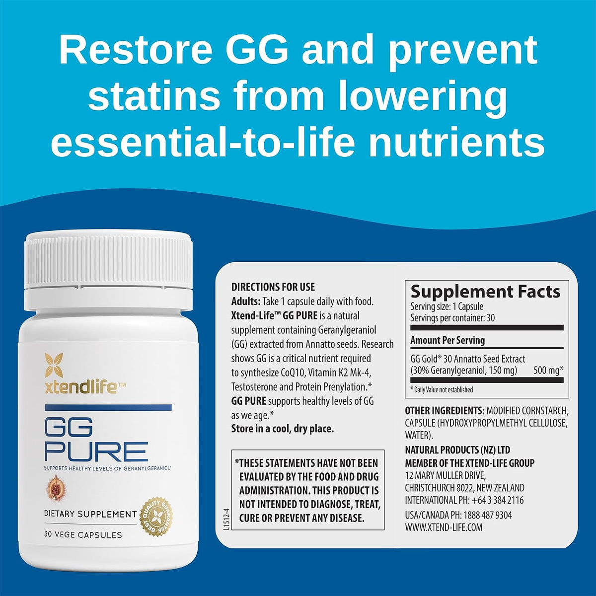 Xtendlife GG Pure for Statin Users – Geranylgeraniol 150mg for CoQ10 Support, Bone, Muscle & Heart Health – 30 Servings - görsel 2