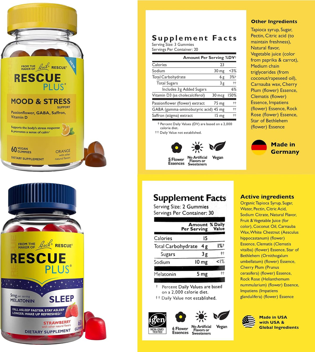 Bach RESCUE Plus Sleep Gummies & Mood Support Gummies - 2 Pack, 60 Gummies per Bottle (120 Total) - görsel 3