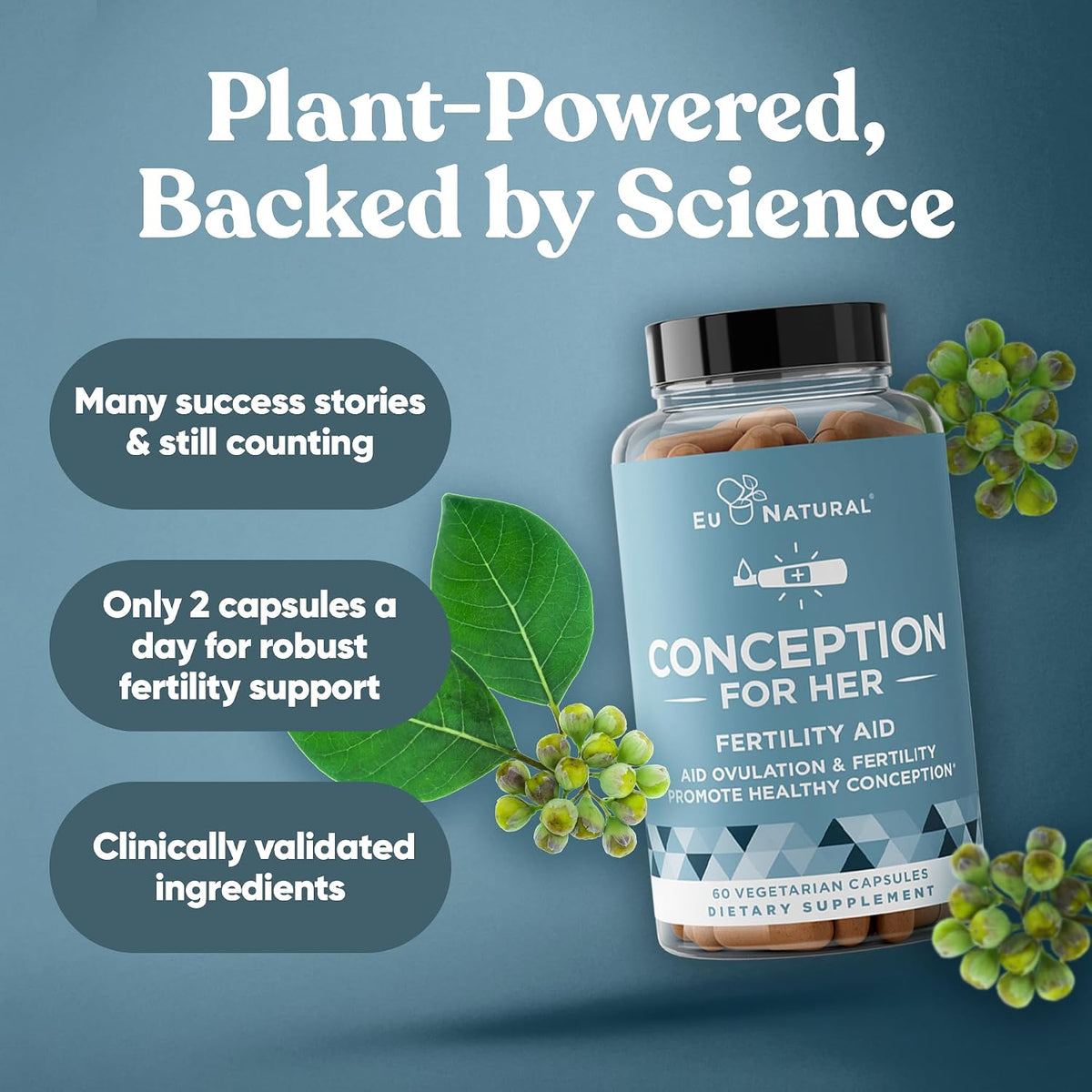 Eu Natural Conception for Her - Fertility Supplement with Myo-Inositol, Folate & Vitex - 60 Capsules - görsel 4