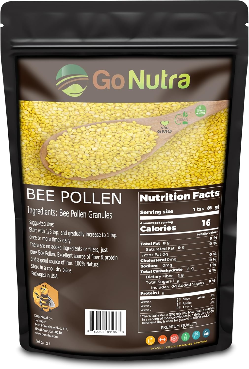 Go Nutra Bee Pollen Granules Pure | Natural Superfood, 454 g - görsel 1