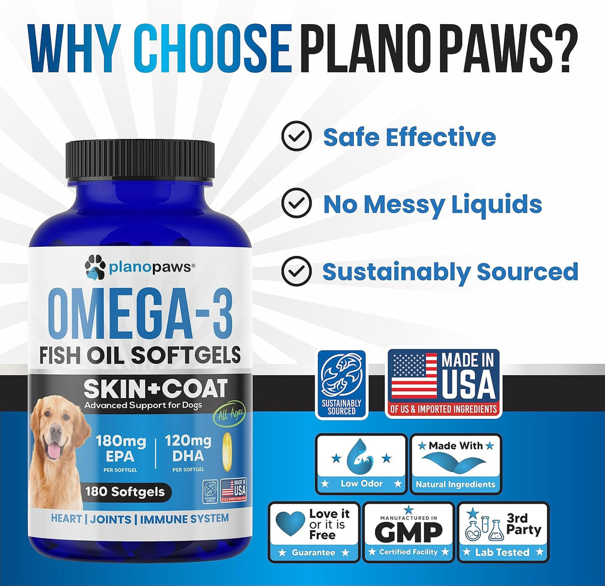 Omega 3 Fish Oil for Dogs Capsules – Salmon Oil for Dogs – Dog Fish Oil Supplement May Help Shedding, Allergy, Itching – Support Dry Skin, Joints – Dog Skin and Coat Supplement – 180 Fish Oil Pills - görsel 4