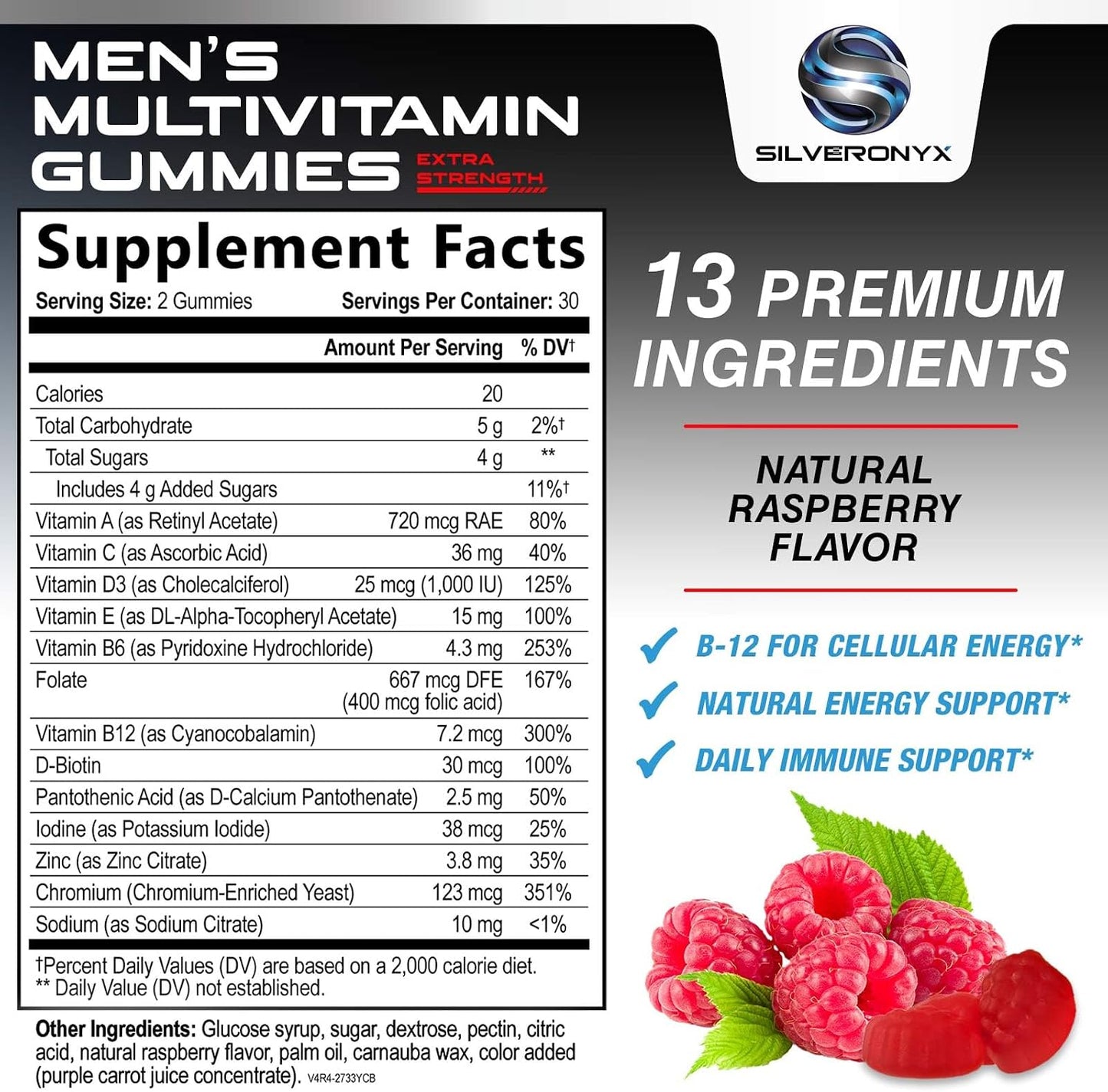 SILVERONYX Multivitamin for Men - Daily Men's Multivitamin Gummies with Vitamin D, B Vitamins, Zinc & More - Supports Energy and Immune Health - 60 Gummies - görsel 2