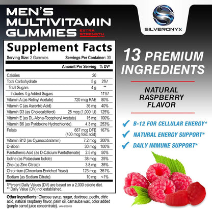 SILVERONYX Multivitamin for Men - Daily Men's Multivitamin Gummies with Vitamin D, B Vitamins, Zinc & More - Supports Energy and Immune Health - 60 Gummies