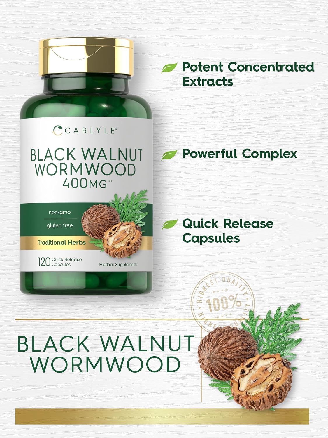 Carlyle Wormwood Black Walnut Herbal Complex - 120 Capsules - görsel 3