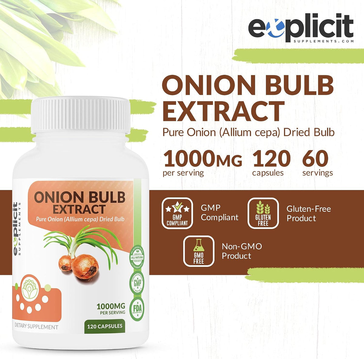 All-Natural Onion Extract 1000 mg – Dried Onion Bulb Supplement – 120 Capsules - görsel 4