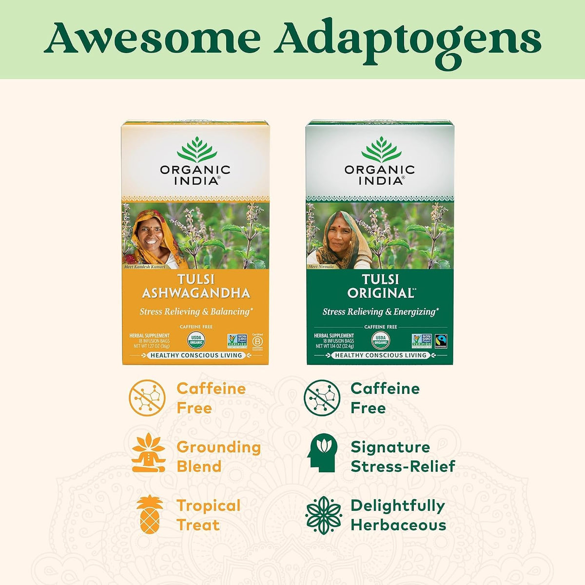 ORGANIC INDIA Tulsi Original Herbal Tea - Holy Basil & African Basil, For Relaxation, Traditional Immune Support, Organic, Non-GMO, Caffeine-Free - 18 Infusion Bags, 3 Pack - görsel 7
