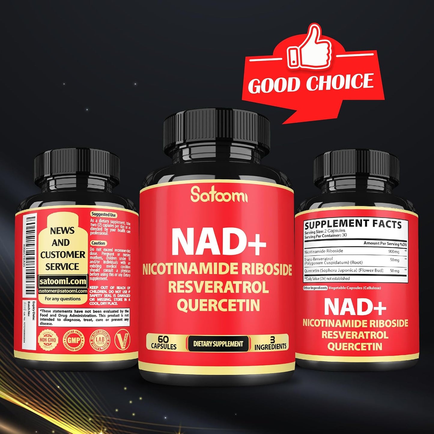 Satoomi NAD Supplement with Nicotinamide Riboside (NR), Resveratrol, and Quercetin - 60 Capsules (30-Day Supply) - görsel 6