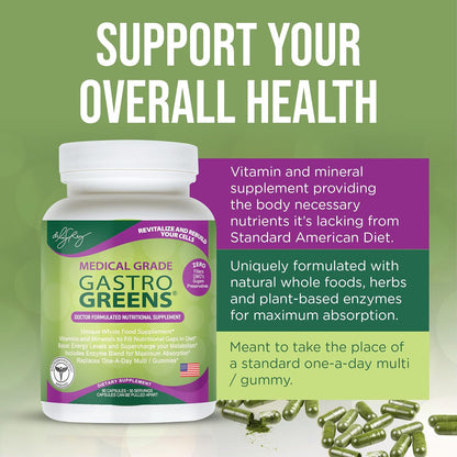 Dr. Liz Cruz Gastro Greens - Greens Supplement, Food Supplement with Herbs, Non-GM, Wholefood Based, 90 Vegetable Capsules