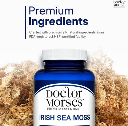 Doctor Morse's Irish Sea Moss Advanced Food Supplement – 1500mg Sea Moss Capsules with Bladderwrack and Burdock Root