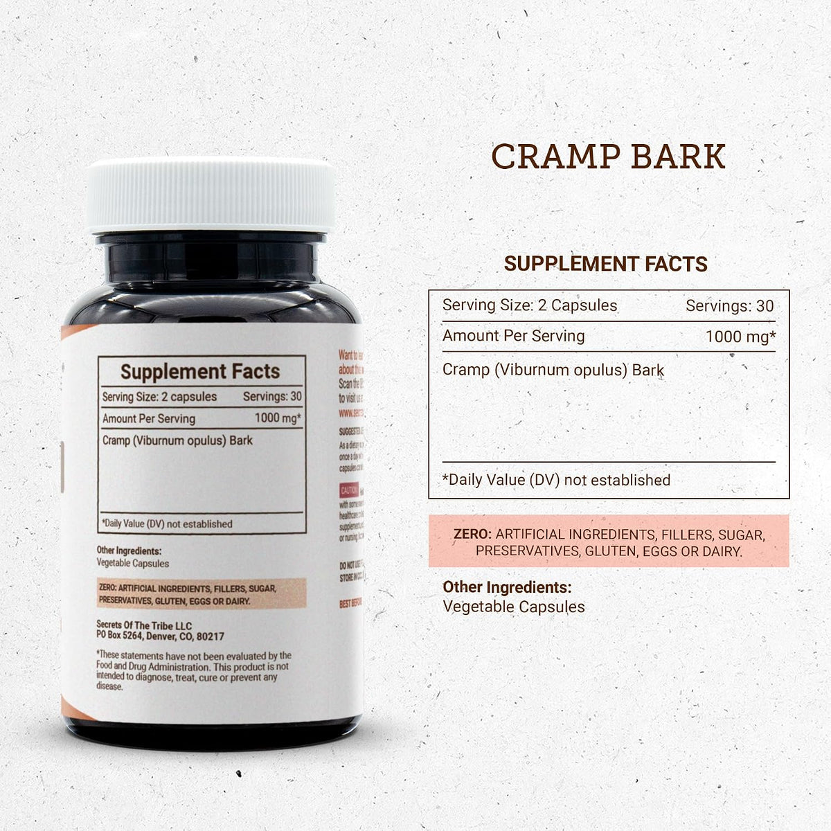 Secrets of the Tribe Cramp Bark – 1000 mg, 60 Capsules - görsel 3