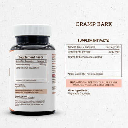 Secrets of the Tribe Cramp Bark – 1000 mg, 60 Capsules
