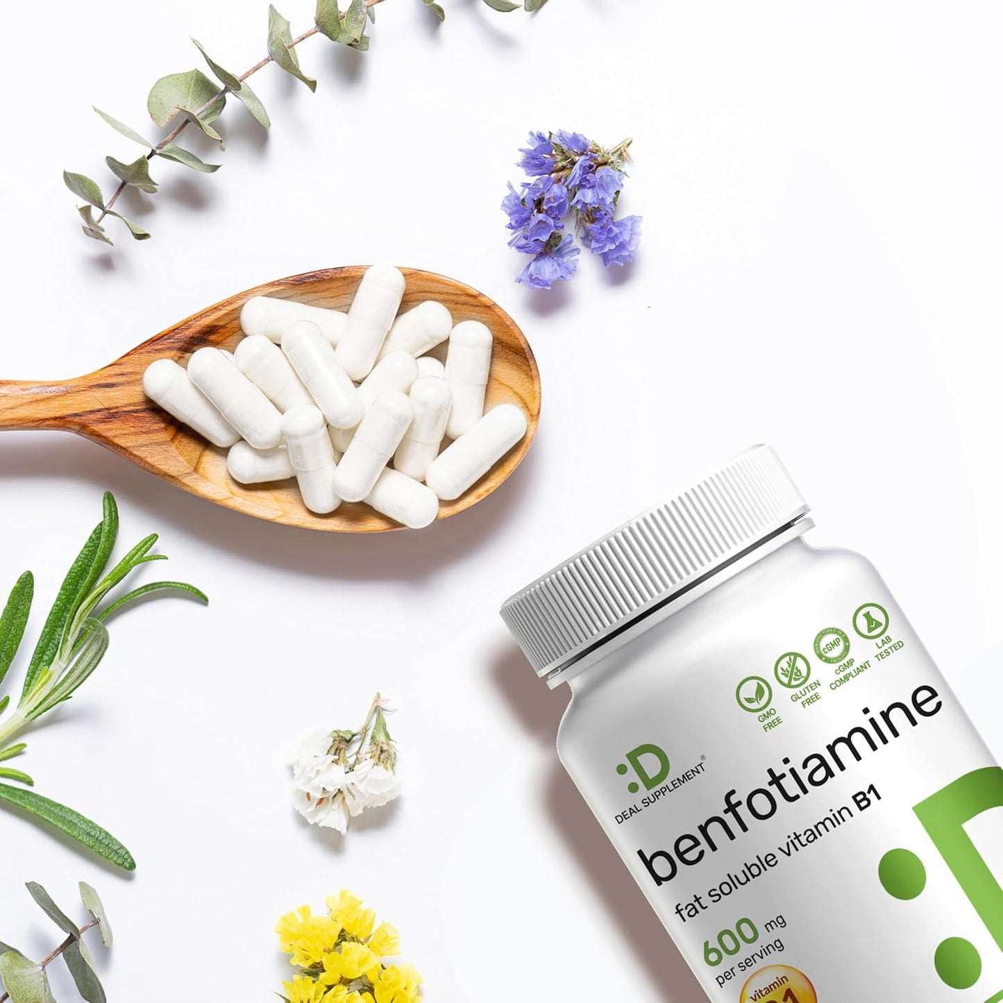 Benfotiamine 600mg Per Serving, 180 Veggie Capsules - Fat Soluble Vitamin B1 (Thiamine) Supplement - Vegan, Non-GMO, Gluten-free - görsel 6