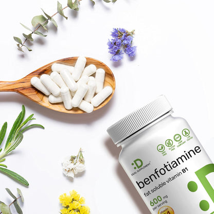 Benfotiamine 600mg Per Serving, 180 Veggie Capsules - Fat Soluble Vitamin B1 (Thiamine) Supplement - Vegan, Non-GMO, Gluten-free