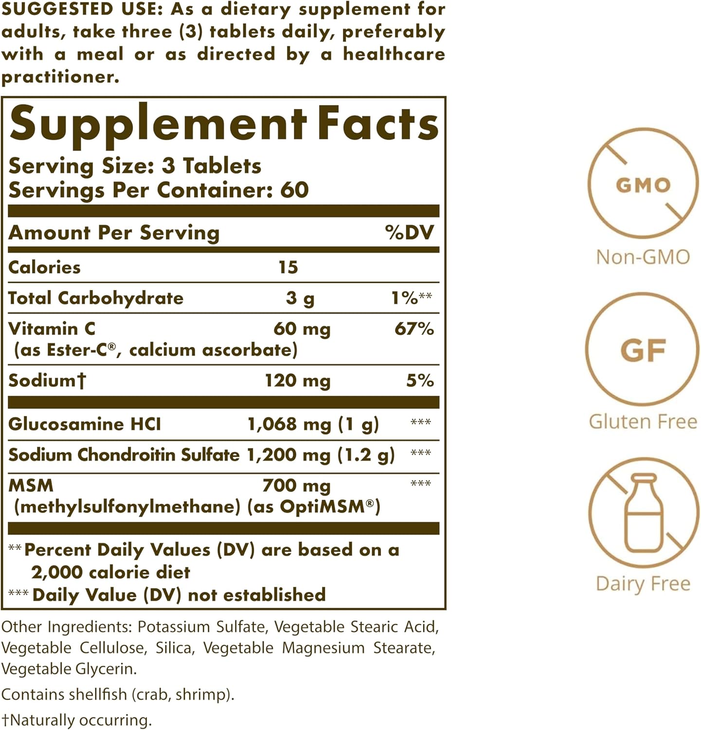 Solgar Extra Strength Glucosamine Chondroitin MSM with Ester-C, 180 Tablets - görsel 2