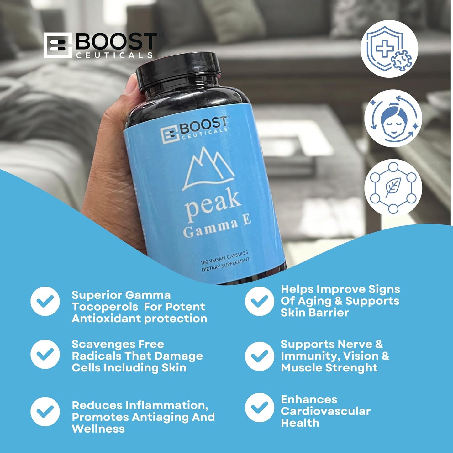 BoostCeuticals Gamma E 90mg Mixed Tocopherols - 180 Vegan Capsules - görsel 4