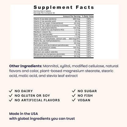 EZ Melts Multivitamin Without Iron - Dissolvable Tablets with 18 Vitamins & Minerals - Methylated B12 & Folate - Non-GMO, Vegan - Apple Flavour (60 Count)