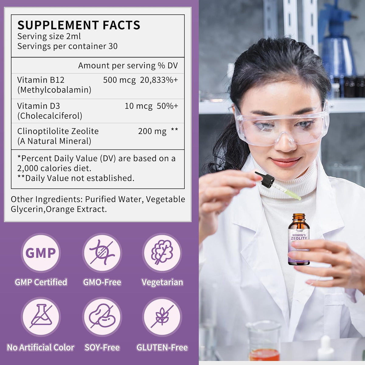 Wanish Premium Zeolite Drops for Women – 99%+ Pure Natural Volcanic Ash with B12 & D3, Vegan, Non-GMO, 118 ml - görsel 4