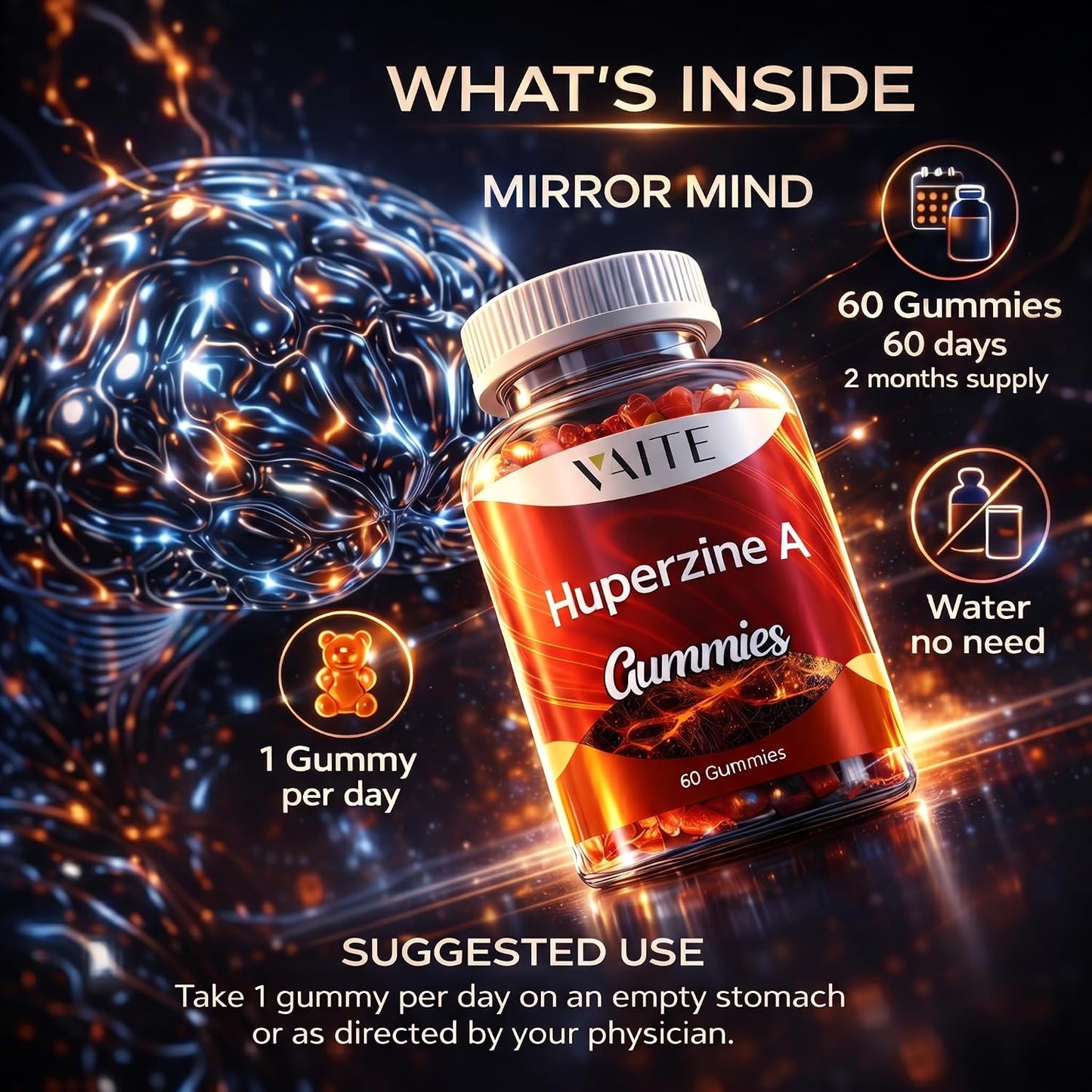 VAITE Huperzine A Gummies 200 mcg - Brain Supplement for Memory and Focus - 60 Vegan Chewables - görsel 4