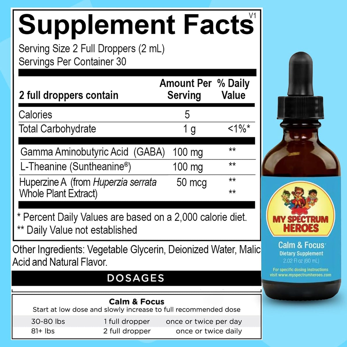 My Spectrum Heroes Calm & Focus Supplement Drops - Brain Support with L-theanine, GABA, Huperzine A - 60 ml - görsel 2