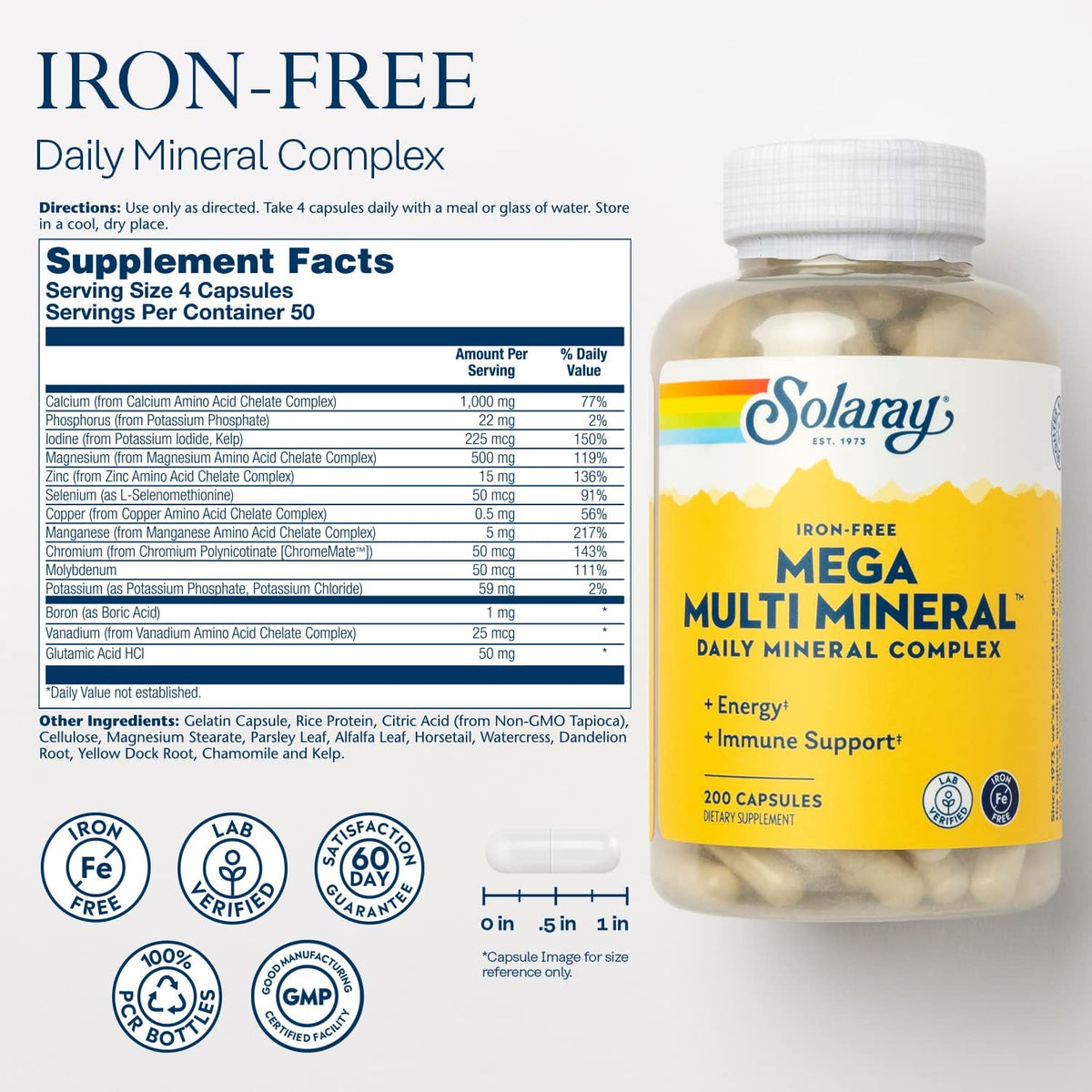 SOLARAY Mega Multi Mineral, Iron-Free - Daily Mineral Supplement with Trace Minerals and Electrolytes - görsel 2