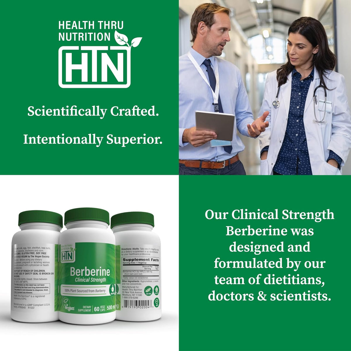 Health Thru Nutrition Berberine HCl 500mg – Clinical-Strength Supplement, Vegan, Non-GMO, 60 Capsules - görsel 5