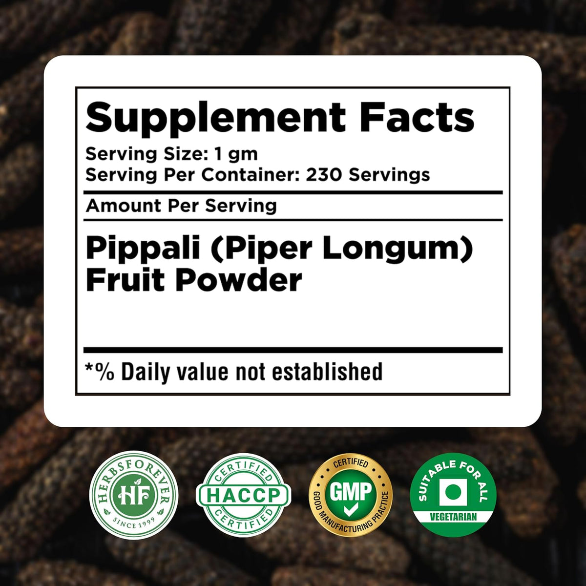 HerbsForever Pippali (Piper longum) Fruit Powder - Wild Harvested, Non-GMO, Vegan (230g) - görsel 4