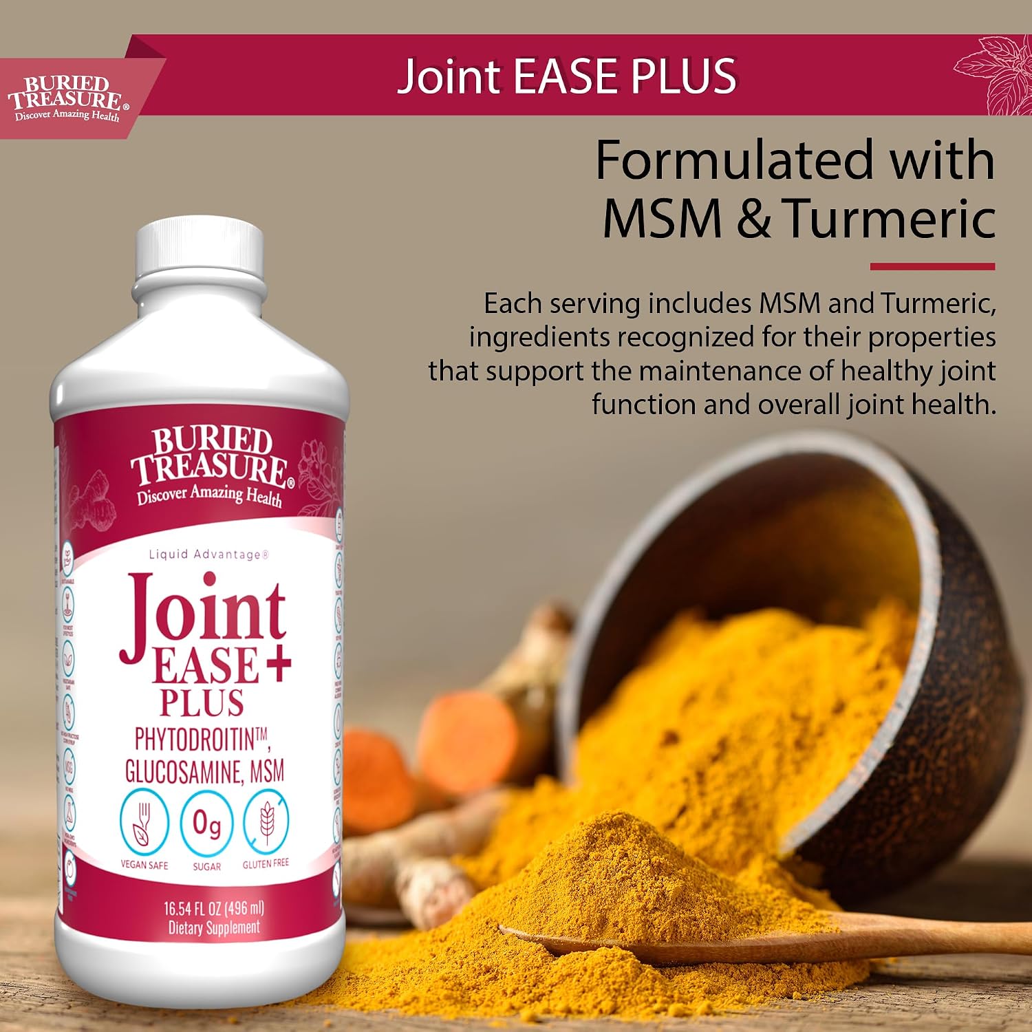 Buried Treasure Joint Ease Plus - 473 ml, Glucosamine Chondroitin with MSM and Turmeric, Joint Support Supplement - görsel 4