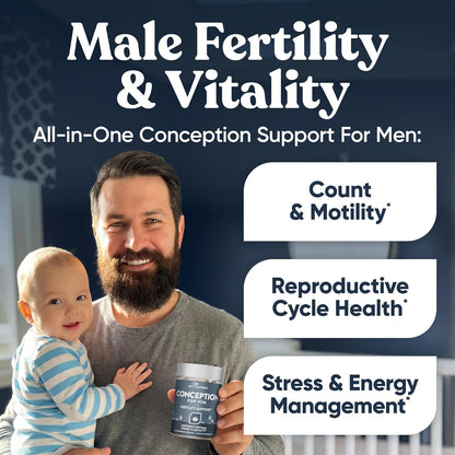 Eu Natural Conception for Him - Male Fertility Supplements with Ashwagandha, Folate & Zinc - Sperm Count, Motility & Strength Support - 60 Vegetarian Capsules
